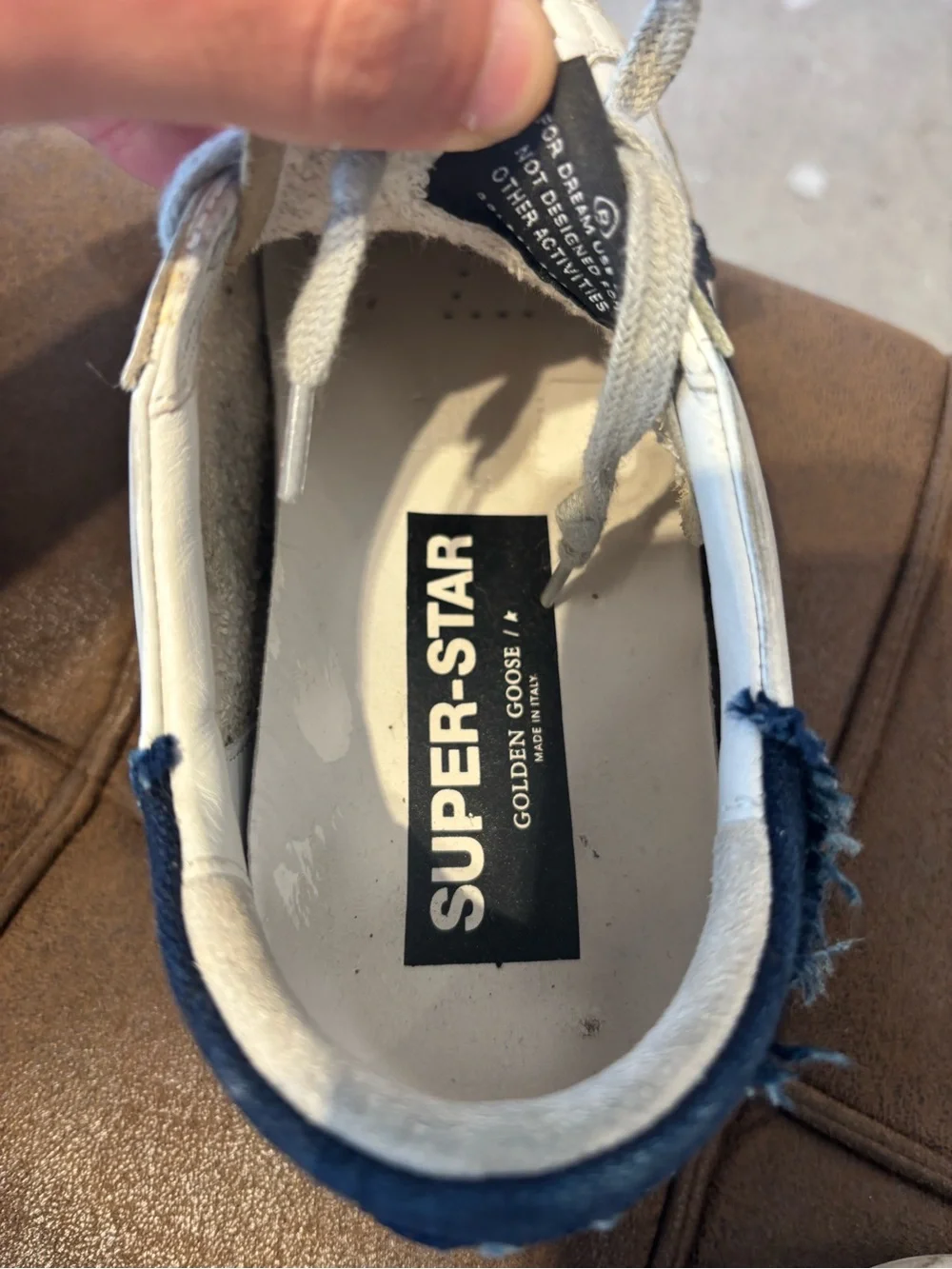 Golden Goose White Leather Sneaker with Navy Star and Heel